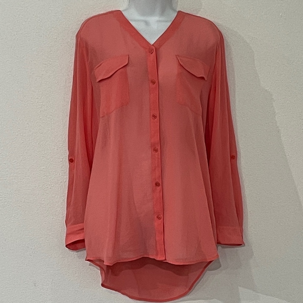 Chico’s Coral Button-Up Blouse Size 3